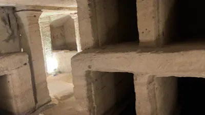 Burial niches inside the Catacombs of Kom El Shoqafa, Alexandria, Egypt