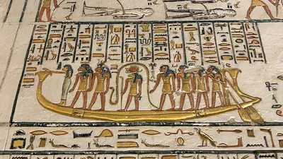 Solar barque with sun god and deities, Tomb of Ramesses V and VI Valley of Kings