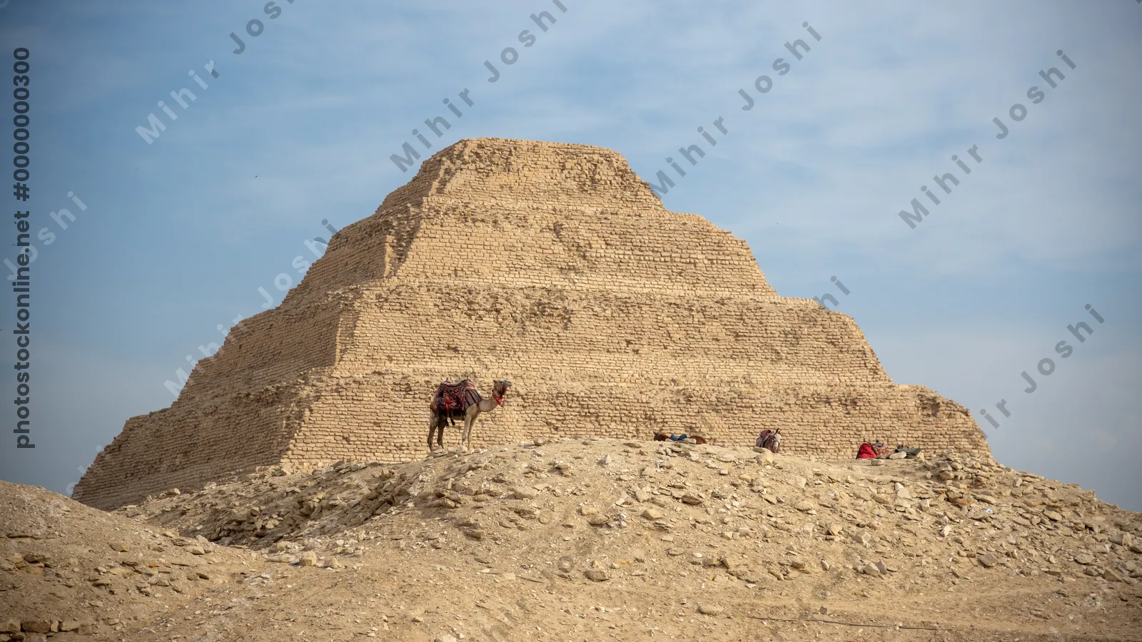 The Step Pyramid of Djoser at Saqqara, Egypt. An ancient architectural marvel from Egypt's Old Kingdom period.