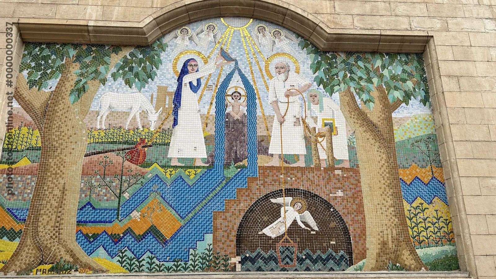Mosaic painting on a wall inside the Hanging Church in Coptic Cairo, one of Egypt's oldest and most significant Christian landmarks.
