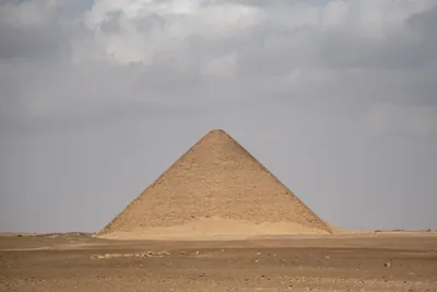 Dahshur, Egypt - Feb 5, 2024: The Red Pyramid, also known as the North Pyramid, is the largest pyramid at Dahshur, built by Pharaoh Sneferu during Old Kingdom.