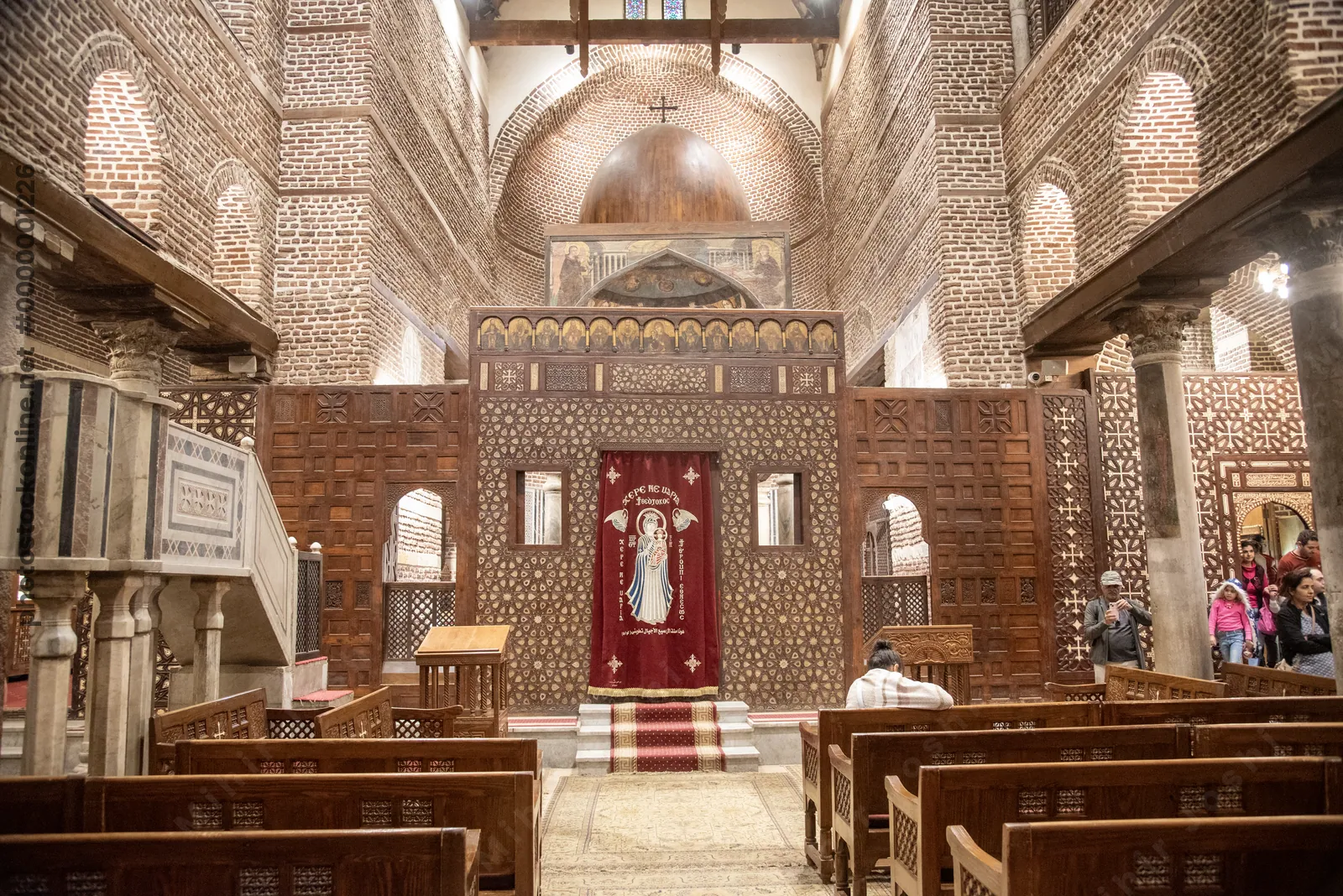 Cairo, Egypt - Feb 5, 2024: Interior of Saints Sergius and Bacchus Church, also known as Abu Serga, one of the oldest Coptic churches, in Old Cairo.