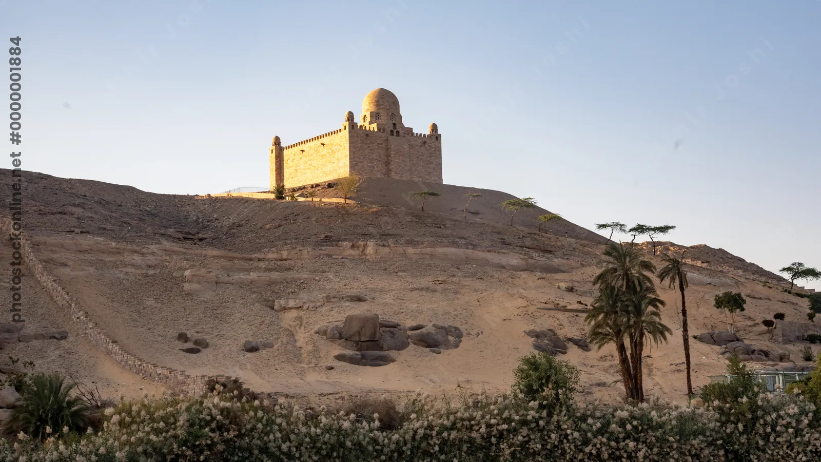 The Mausoleum of Aga Khan sits atop a desert hill