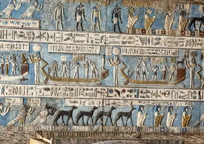 Astronomical ceiling with painted deities and bar