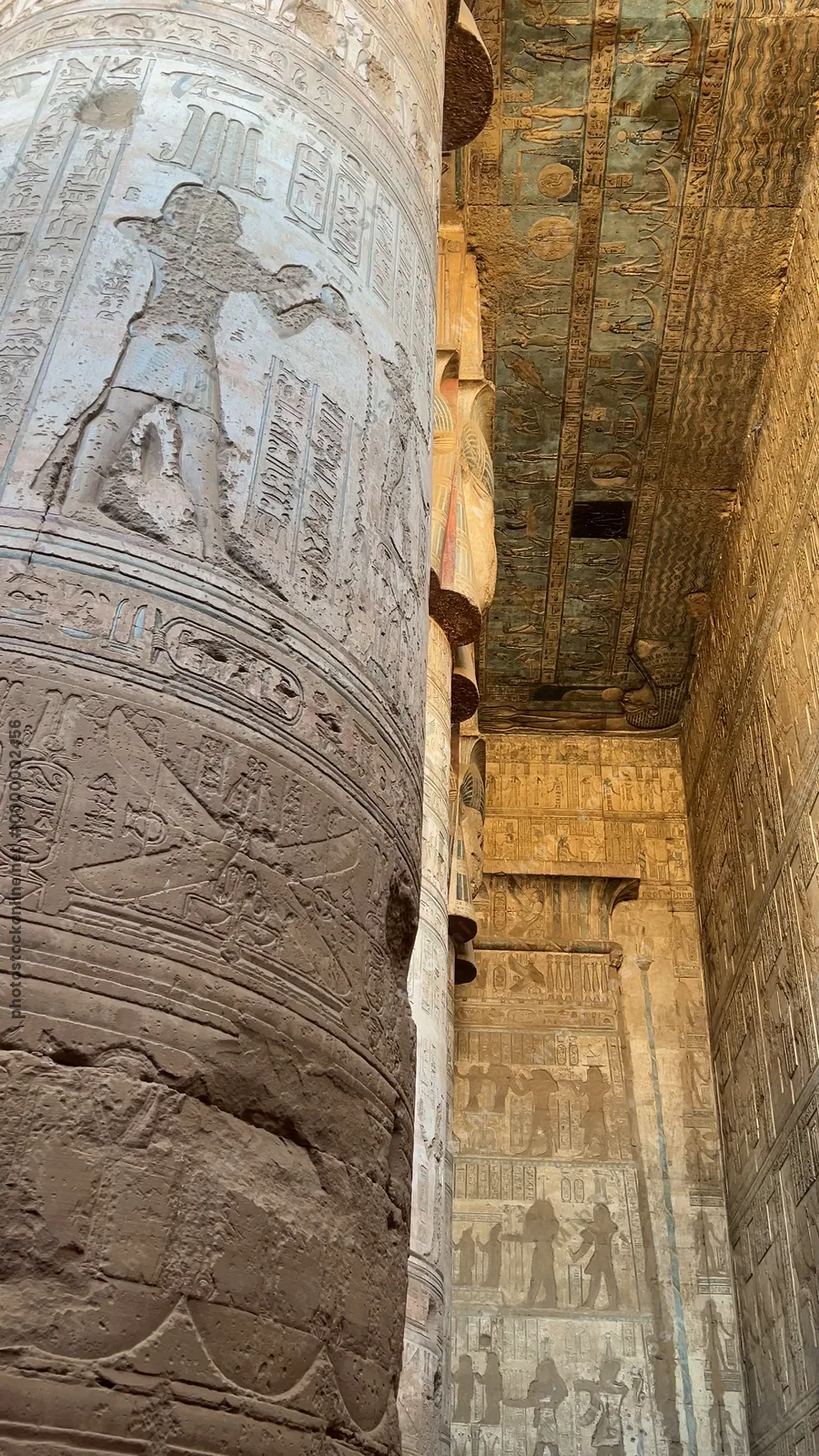 Carved walls and painted ceiling inside the Templ