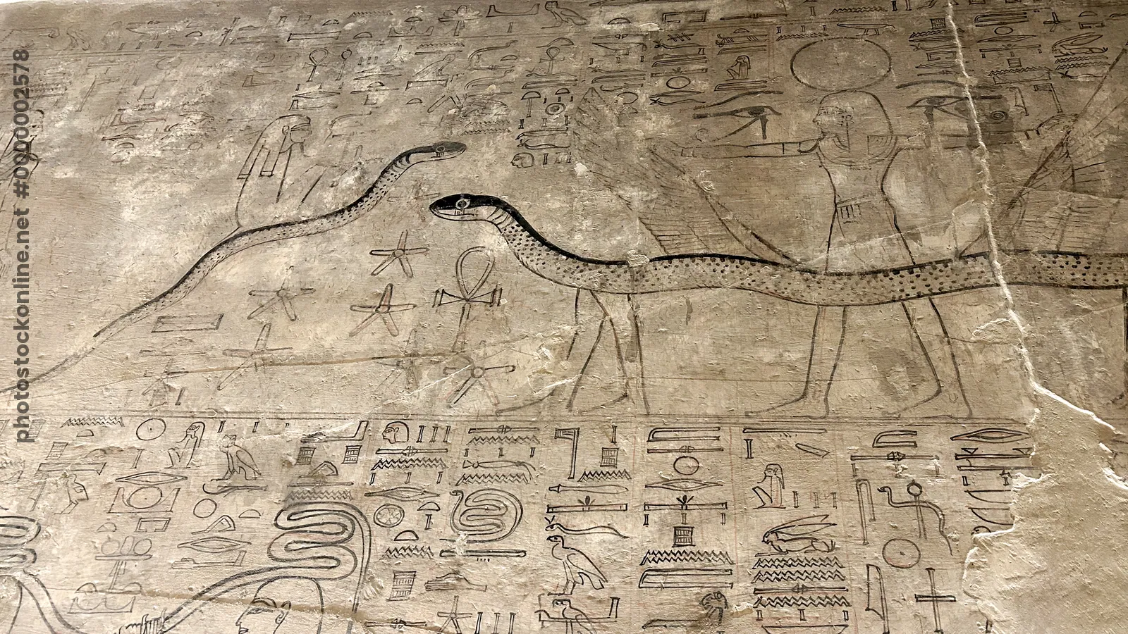 Wall relief with deities and serpents in side chamber Fa, KV17 Tomb of Seti I