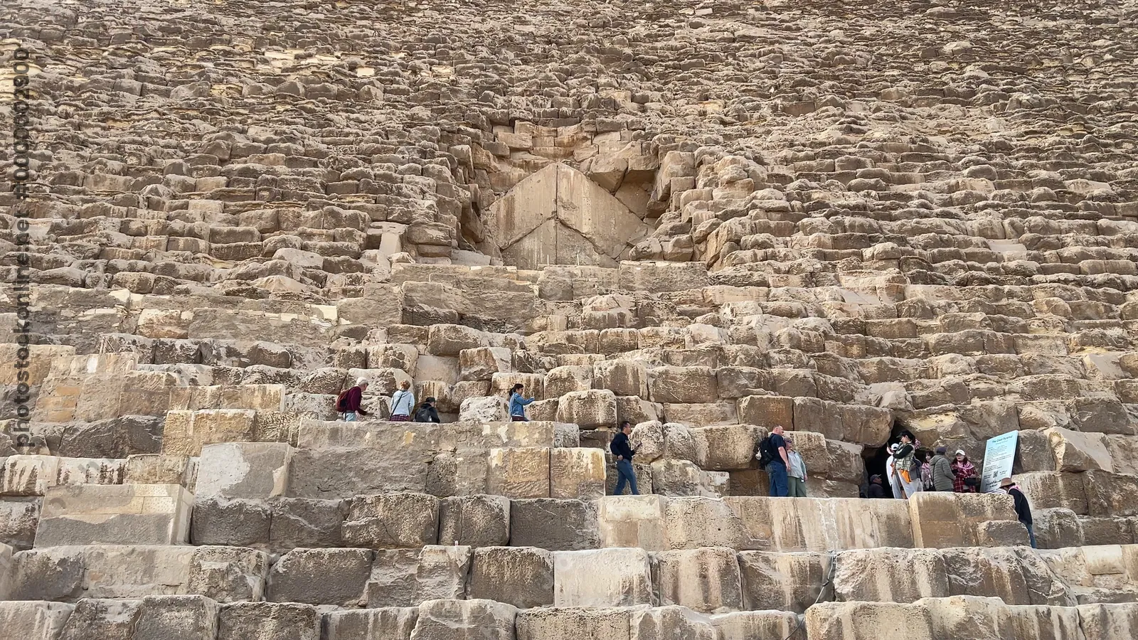Giza, Egypt - Feb 5, 2025: The iconic Great Pyramid of Giza, the oldest and largest of the three pyramids in the Giza pyramid complex, near Cairo, Egypt.