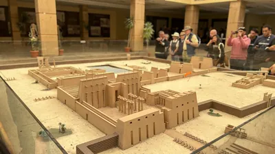 Luxor, Egypt - Feb 10, 2025: View of a scale model representing the layout of the Karnak Temple complex, illustrating the ancient architectural plan.