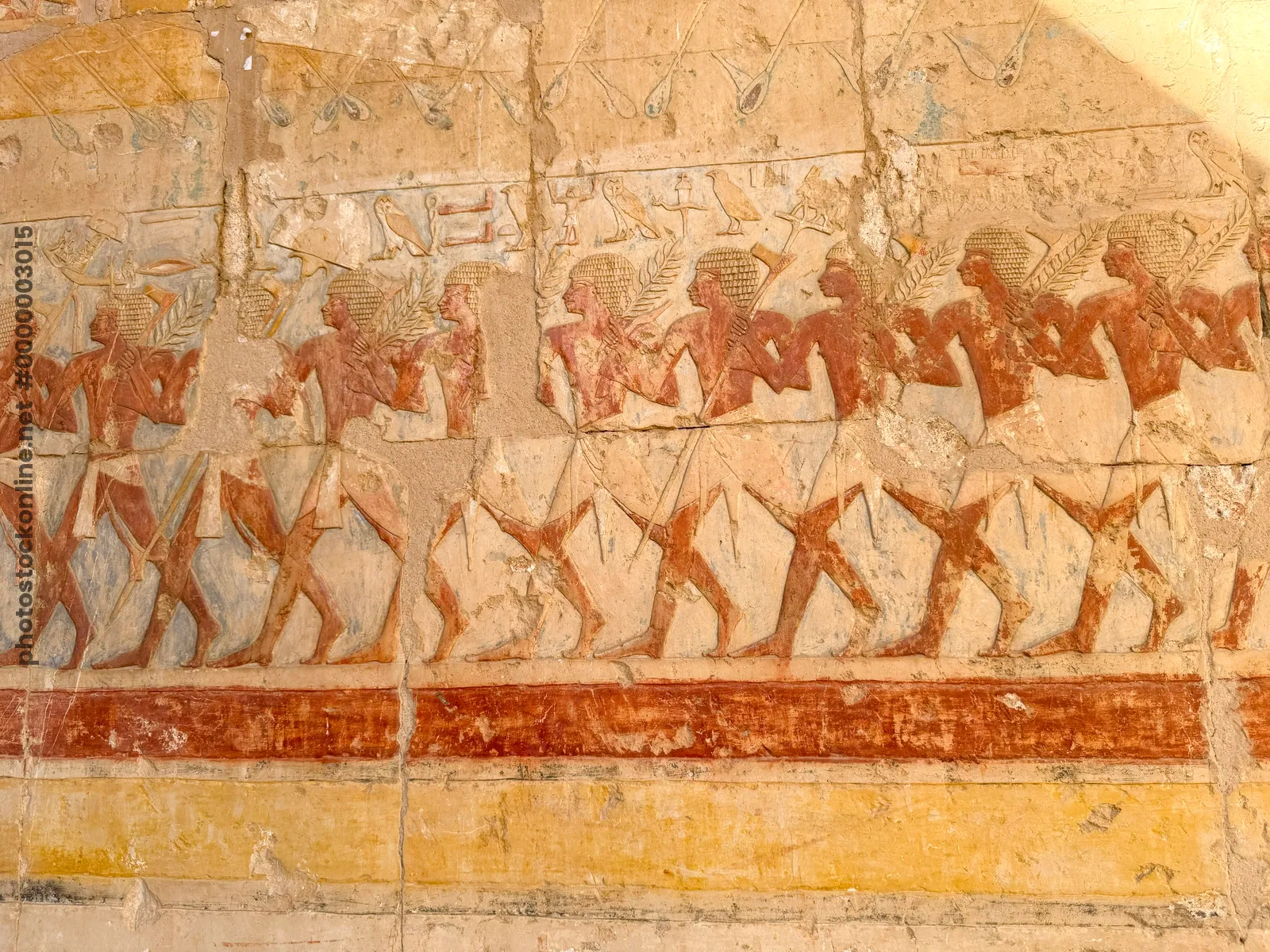 Relief of soldier procession at the Mortuary Temple of Hatshepsut in Luxor Egypt