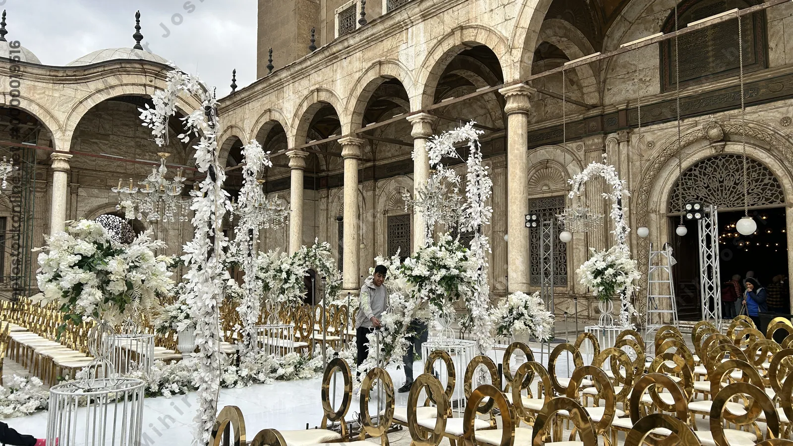stunning wedding decoration inside the magnificent Muhammad Ali Mosque in Cairo
