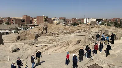 The largest known ancient obelisk, still unfinished, at the northern stone quarries in Aswan, Egypt.
