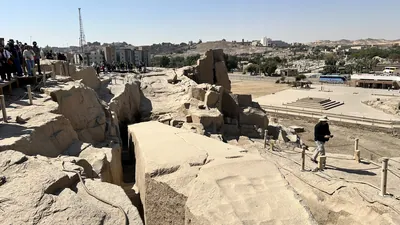 The largest known ancient obelisk, still unfinished, at the northern stone quarries in Aswan, Egypt.