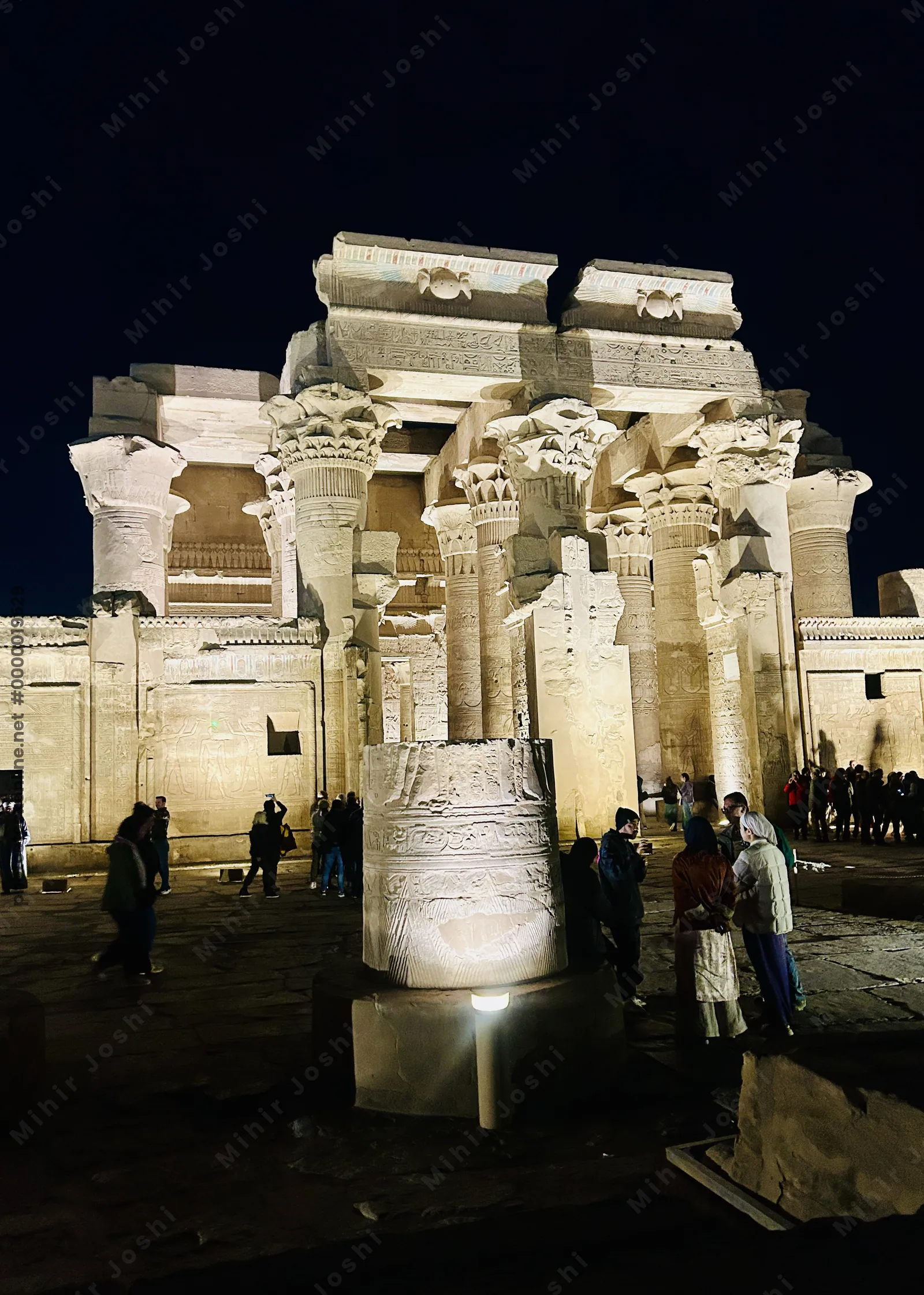 Kom Ombo, Egypt - Feb 8, 2025: Night view of the Temple of Kom Ombo, a Ptolemaic double temple dedicated to Sobek and Horus the Elder.