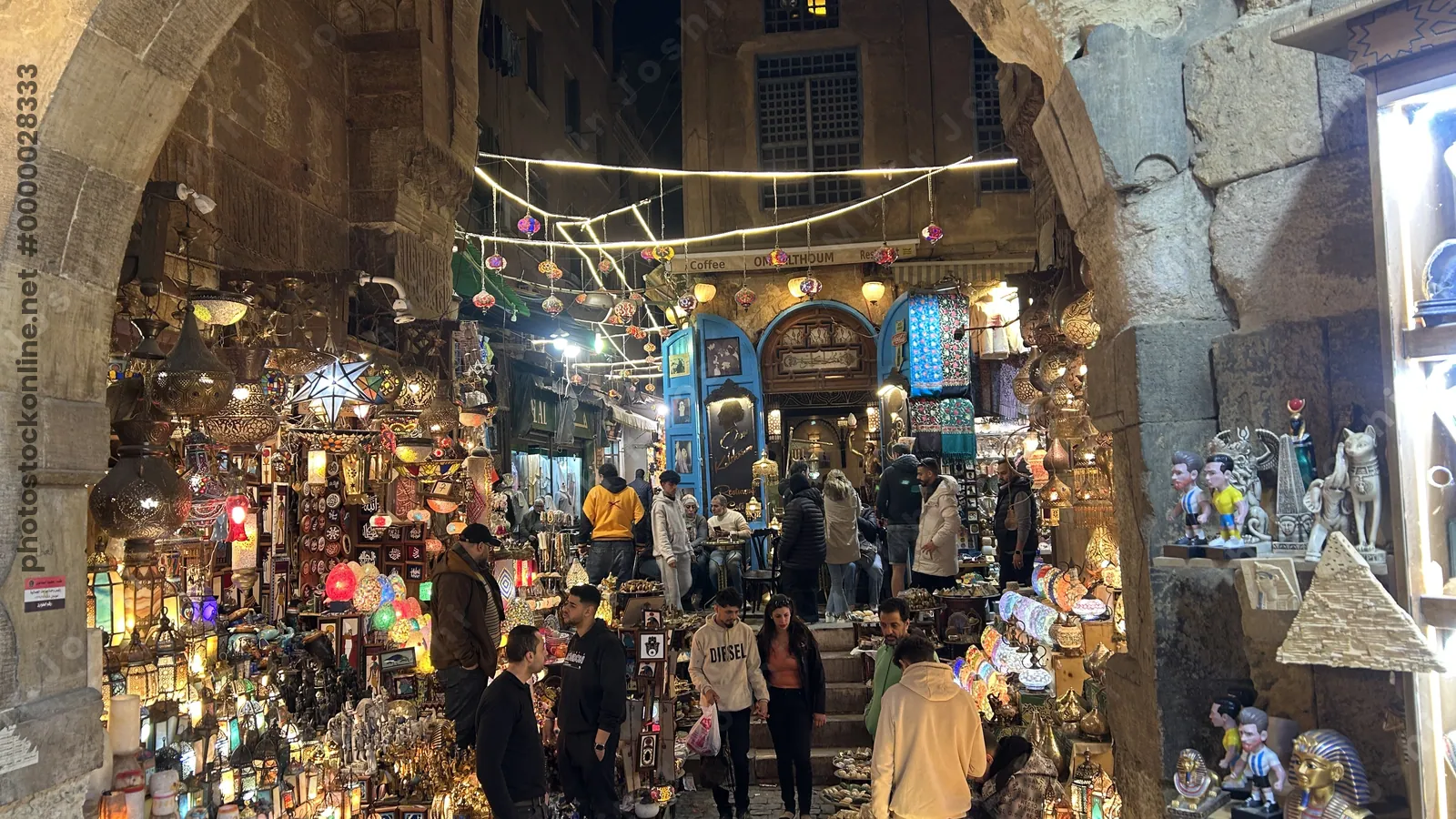 Colorful lamps and lanterns for sale at Khan el-Khalili market in Cairo