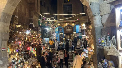 Colorful lamps and lanterns for sale at Khan el-Khalili market in Cairo
