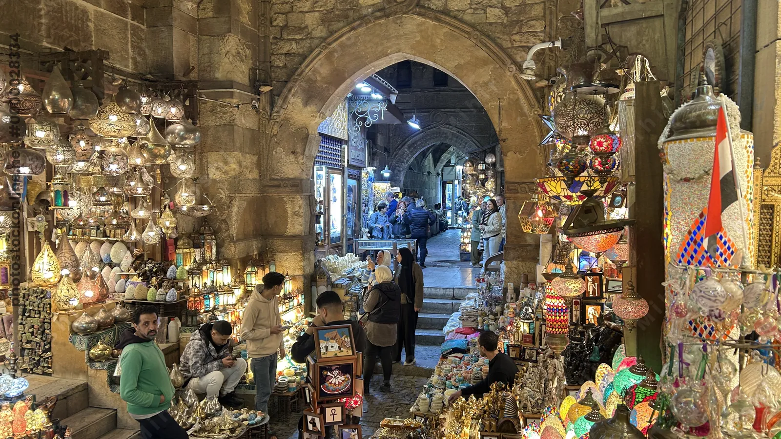 Colorful lamps and lanterns for sale at Khan el-Khalili market in Cairo