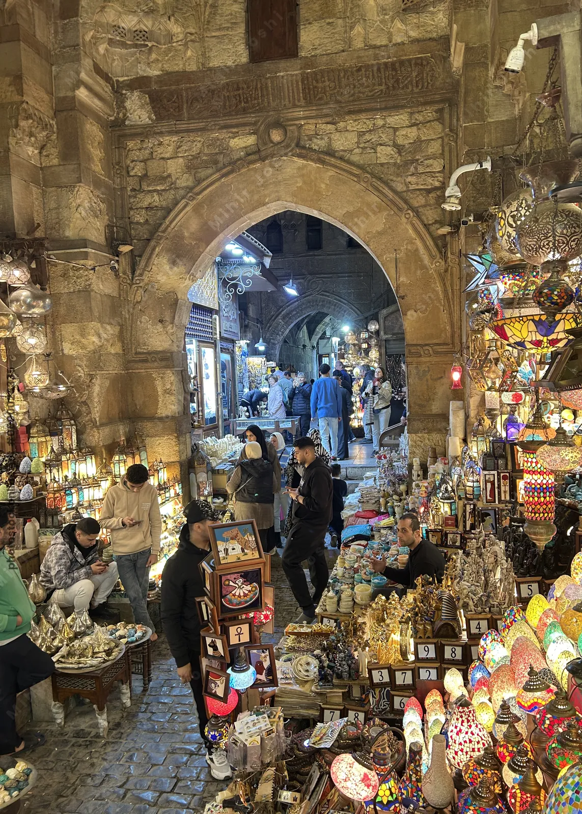 Colorful lamps and lanterns for sale at Khan el-Khalili market in Cairo