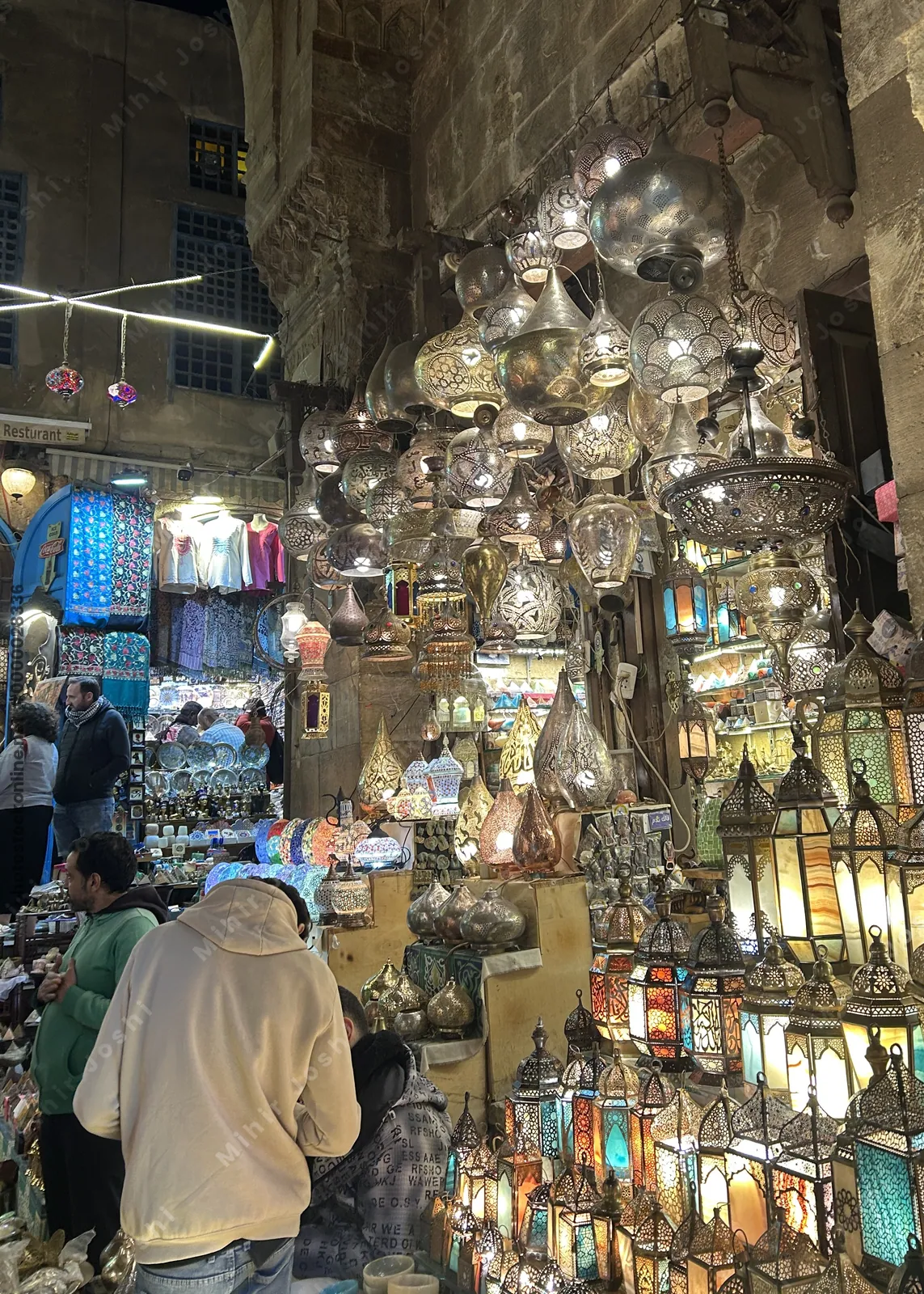Colorful lamps and lanterns for sale at Khan el-Khalili market in Cairo
