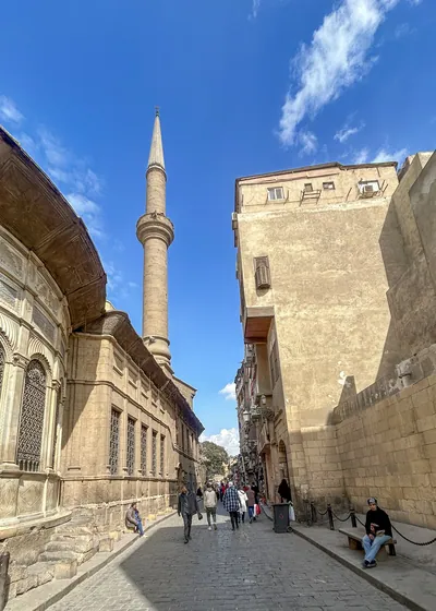 Minaret of Selehdar Mosque on El Moez Street in Cairo, Egypt