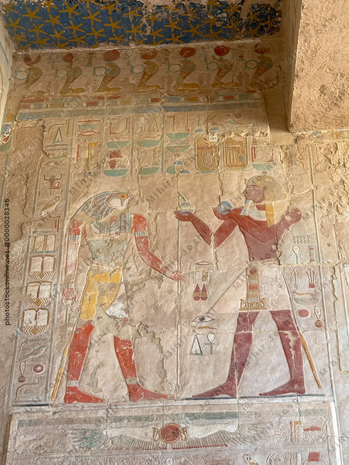 Thutmosis III offering wine to Sokaris in the Anubis Chapel at Hatshepsut Temple