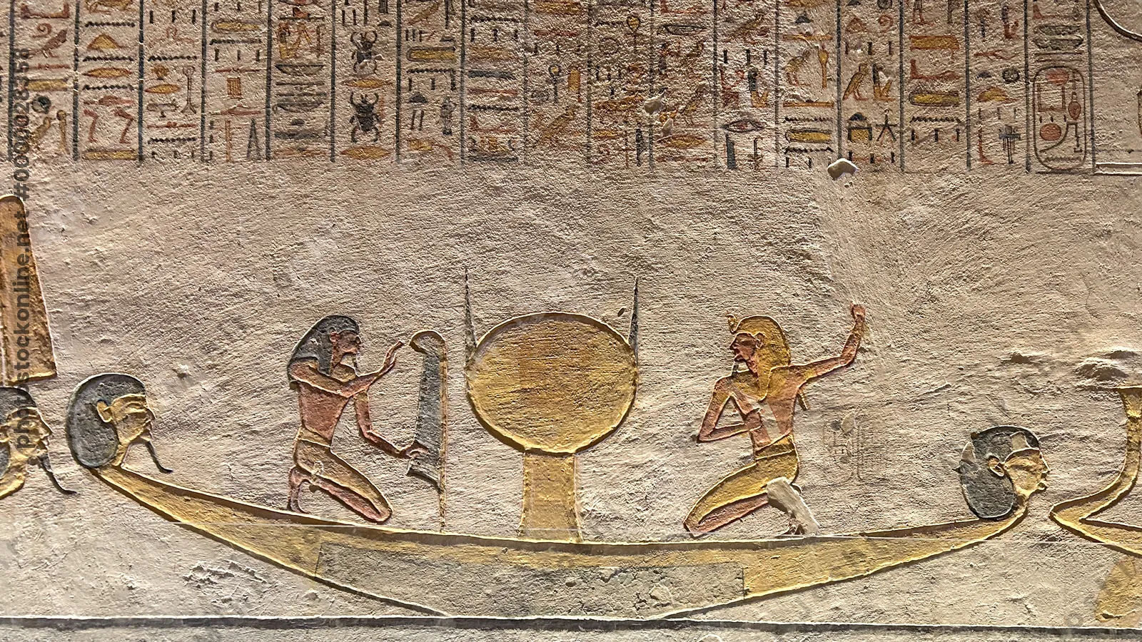 Painting of solar boat in Tomb of Ramesses IX KV6 Valley of the Kings