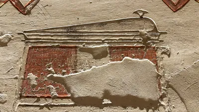 Luxor, Egypt - Feb 11, 2025: Coptic graffito on a painted panel, entrance corridor of Tomb KV2 (Ramesses IV), Valley of the Kings, Luxor, Egypt.