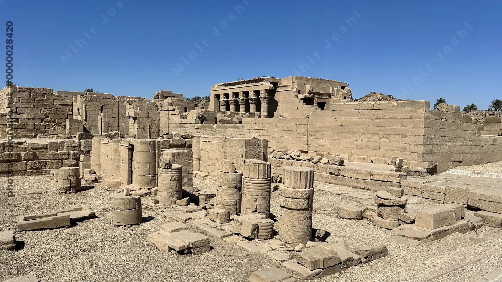 Dendera, Egypt - Feb 10, 2025: View of the ruins of the Dendera Mammisi, or birth house, built by Pharaoh Nectanebo I at the Temple of Hathor complex.