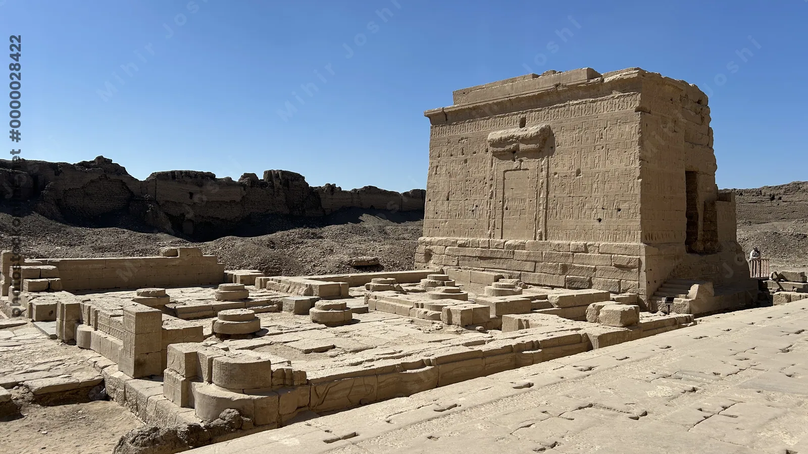 Dendera, Egypt - Feb 10, 2025: The Birth Temple of Isis, also called the Mammisi, with carved hieroglyphs and reliefs at the Dendera Temple complex in