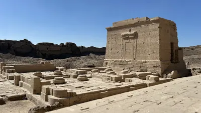 Dendera, Egypt - Feb 10, 2025: The Birth Temple of Isis, also called the Mammisi, with carved hieroglyphs and reliefs at the Dendera Temple complex in