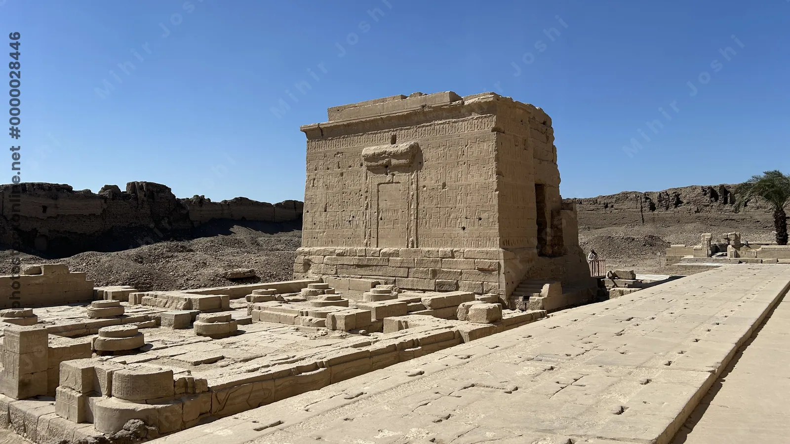 Dendera, Egypt - Feb 10, 2025: The Birth Temple of Isis, also called the Mammisi, with carved hieroglyphs and reliefs at the Dendera Temple complex in