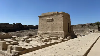 Dendera, Egypt - Feb 10, 2025: The Birth Temple of Isis, also called the Mammisi, with carved hieroglyphs and reliefs at the Dendera Temple complex in