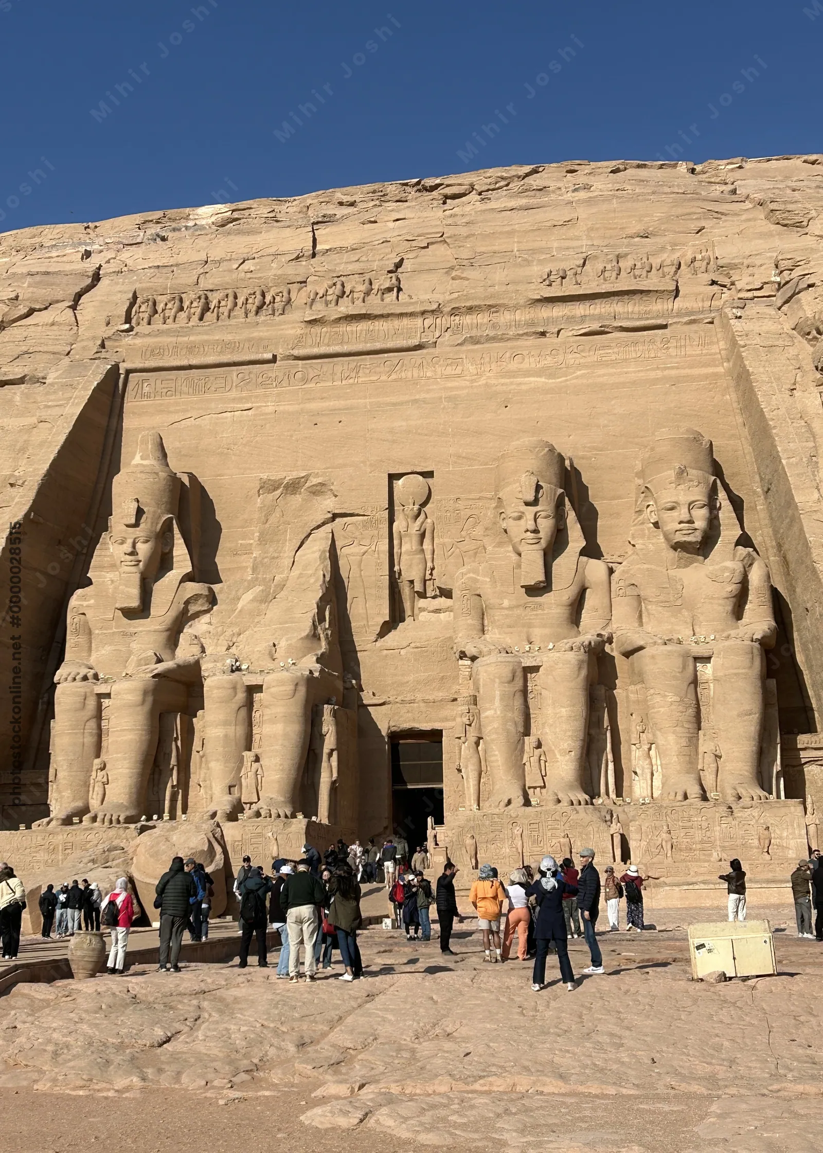 Temple of Ramesses II at Abu Simbel, Egypt, with colossal rock statues at the entranc