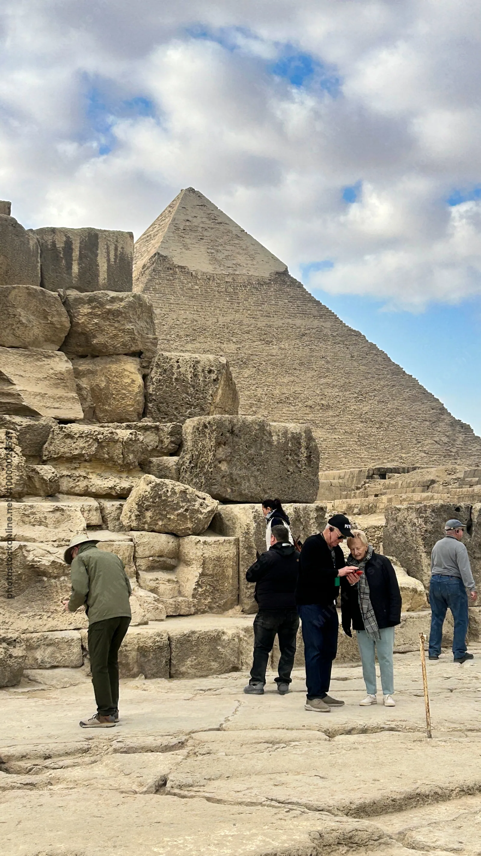 Pyramid of Khafre, the second tallest pyramid at Giza, with remnants of its original casing, near Cairo, Egypt.