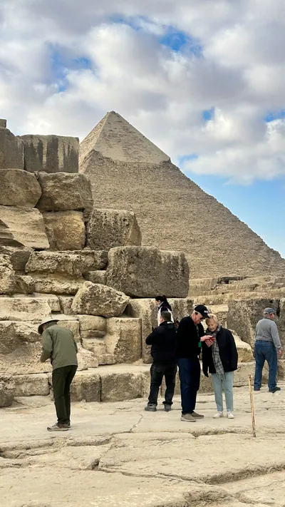 Pyramid of Khafre, the second tallest pyramid at Giza, with remnants of its original casing, near Cairo, Egypt.