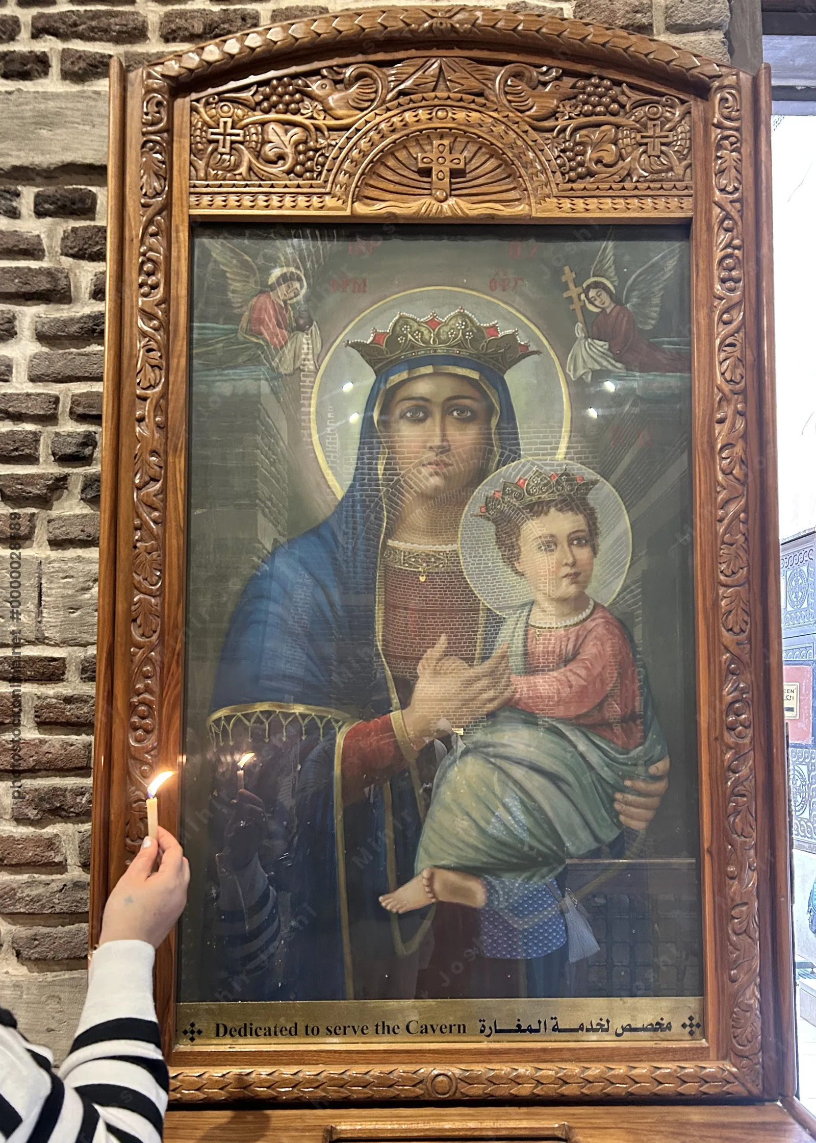 Iconic painting of Mary and Jesus in Saints Sergius and Bacchus Church (Abu Serga), an ancient Coptic site in Old Cairo, Egypt