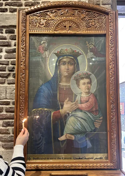 Iconic painting of Mary and Jesus in Saints Sergius and Bacchus Church (Abu Serga), an ancient Coptic site in Old Cairo, Egypt