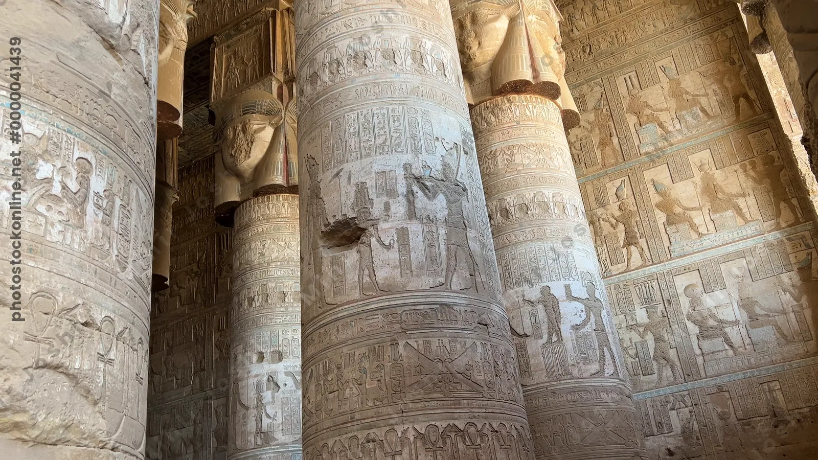 Walking among tall columns inside the Temple of D