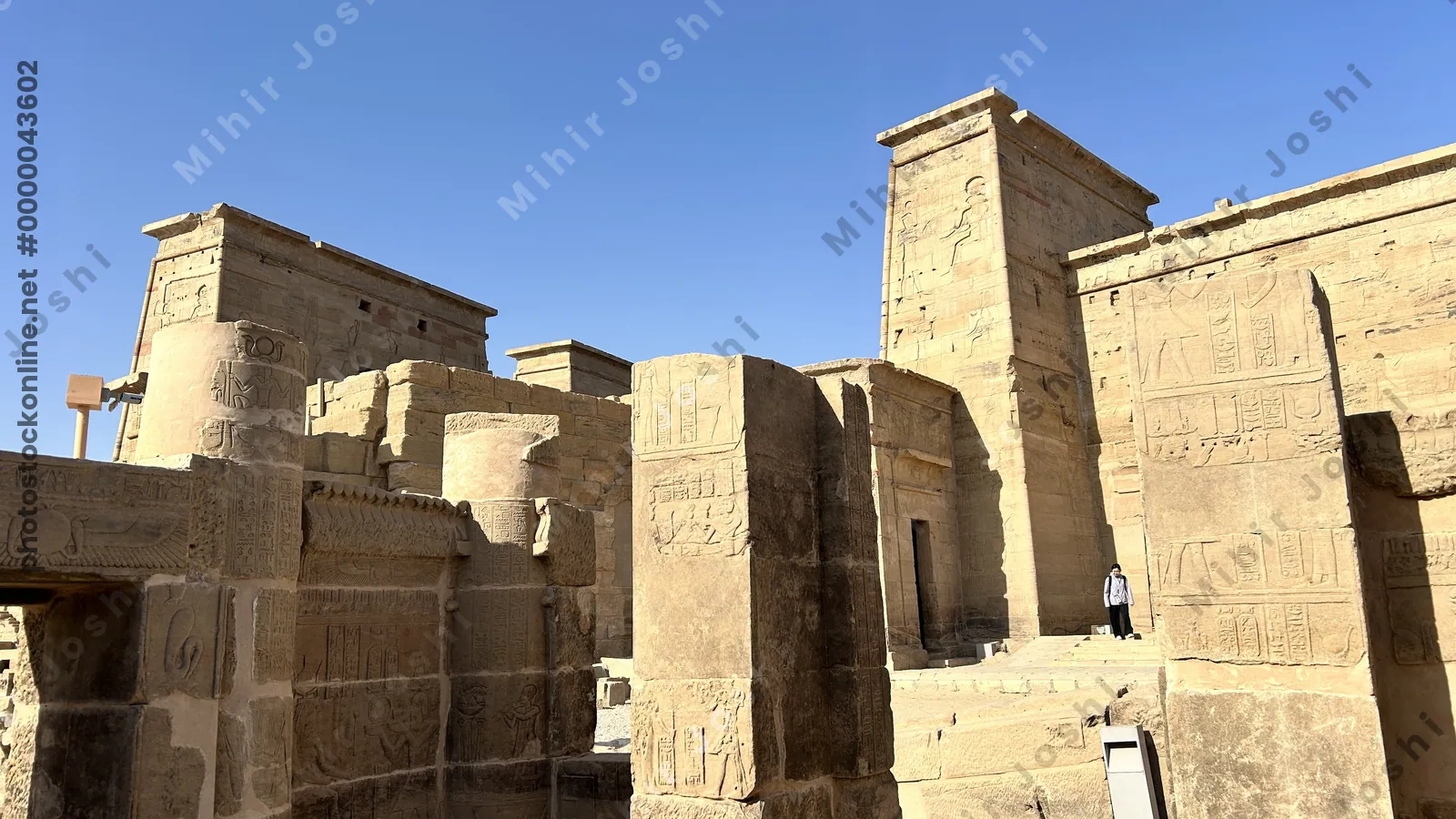 Aswan, Egypt - Feb 7, 2025:  Ancient Temple of Isis, originally from Philae Island, now relocated to Agilkia Island, Aswan, Egypt.