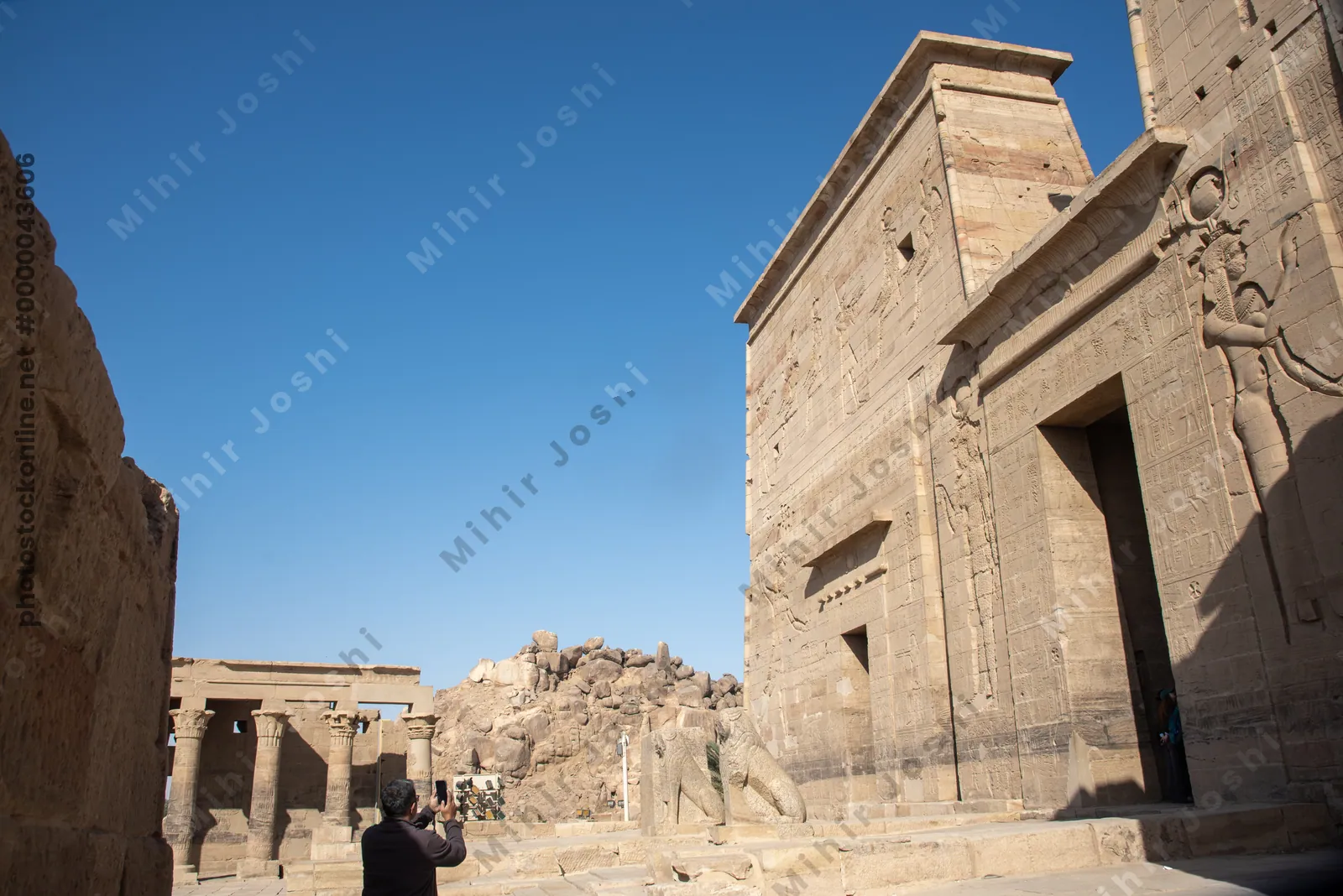 Aswan, Egypt - Feb 7, 2025:  Temple of Isis, originally on Philae Island, now relocated to Agilkia Island, Aswan, Egypt