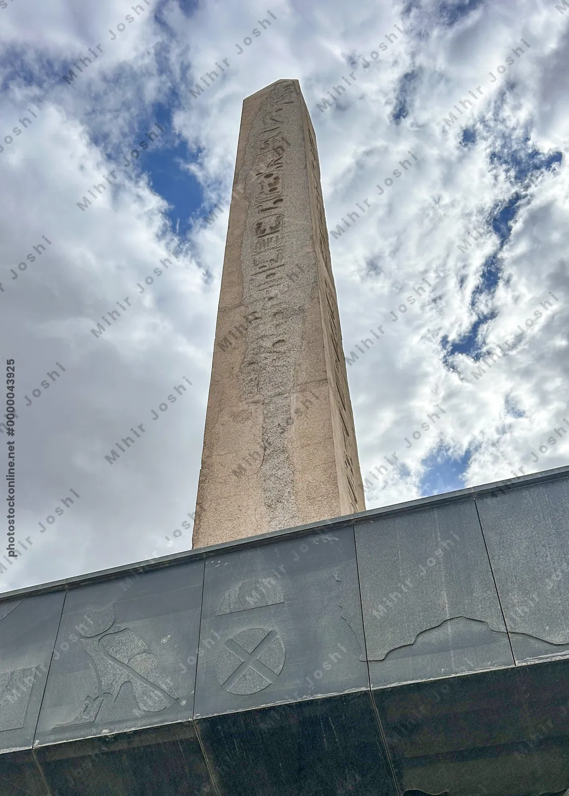 Giza, Egypt - Feb 6, 2025: The Hanging Obelisk, a suspended ancient monument at the Grand Egyptian Museum in Cairo, Egypt.