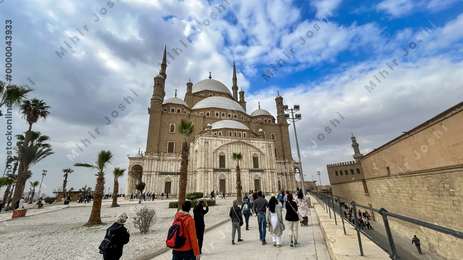Cairo, Egypt - Feb 6, 2025: The historic Mosque of Muhammad Ali, a prominent Ottoman-era landmark in the Cairo Citadel, Egypt, known for its grand domes and minarets.