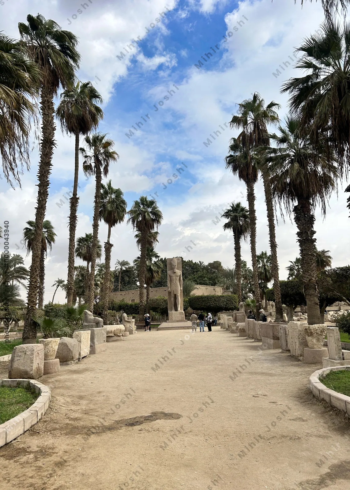 Memphis, Egypt - Feb 5, 2025: Upright statue of Pharaoh Ramesses II at the Open-Air Museum in Memphis, Egypt