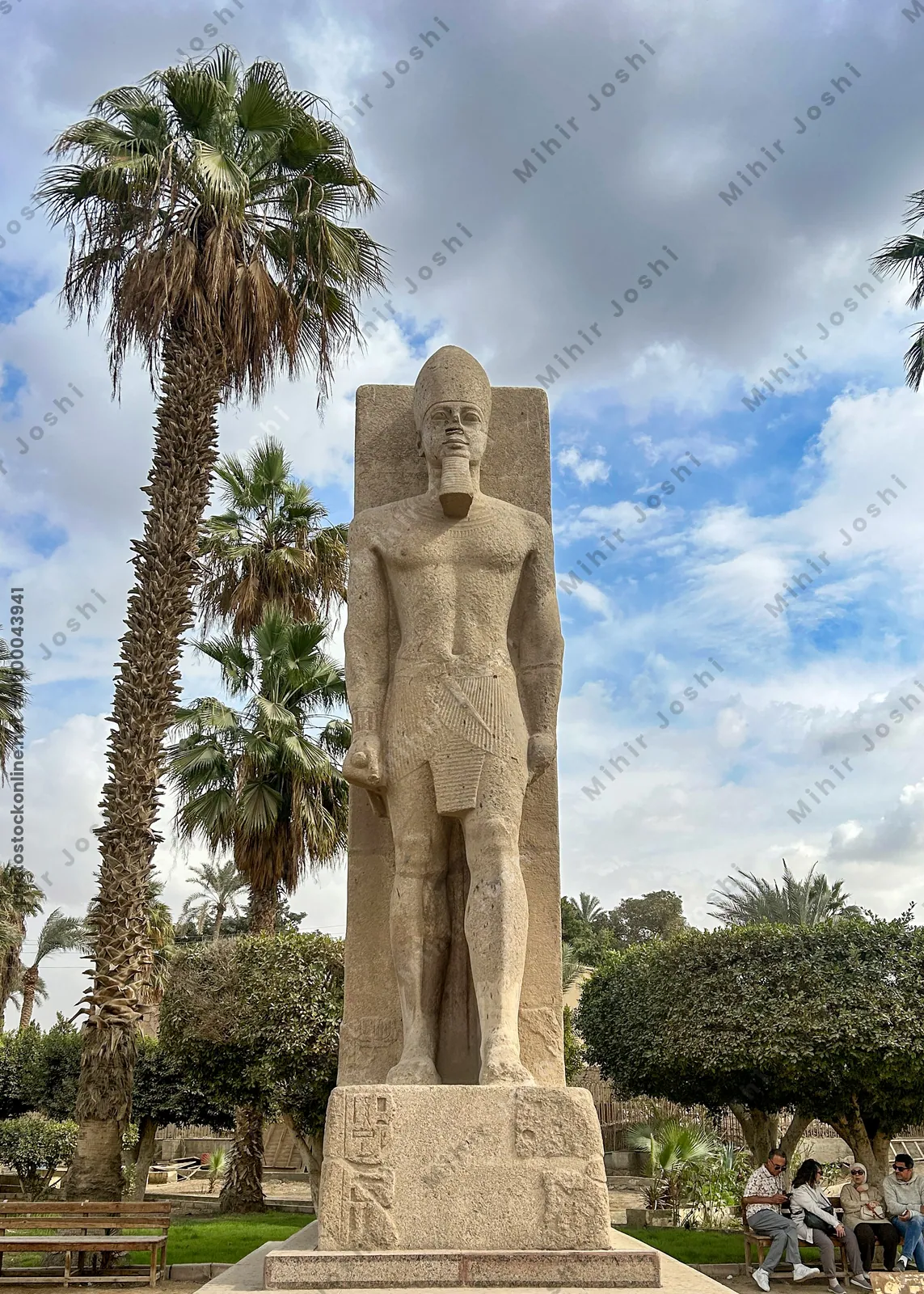 Memphis, Egypt - Feb 5, 2025: Upright statue of Pharaoh Ramesses II at the Open-Air Museum in Memphis, Egypt
