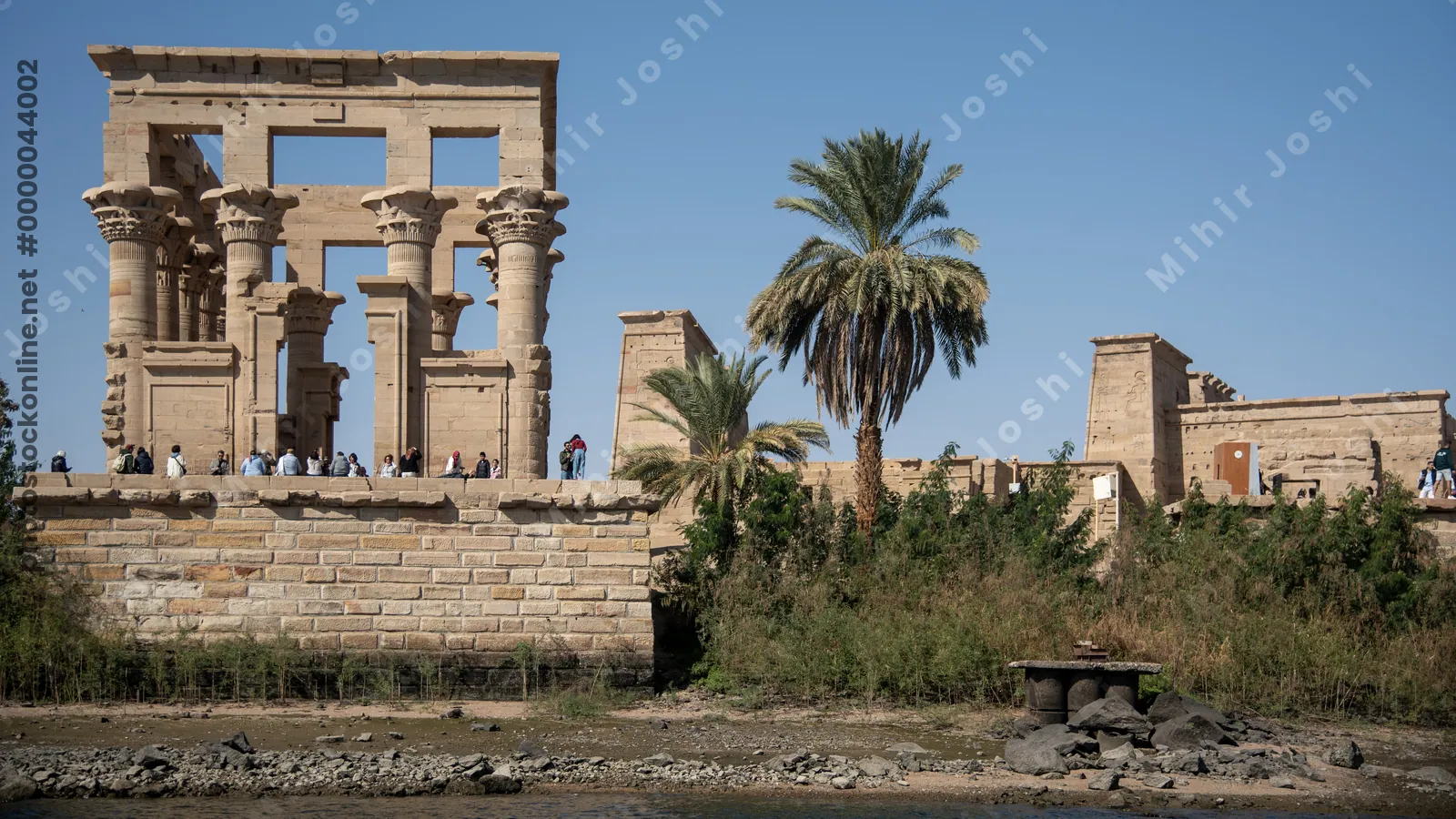 Aswan, Egypt - Feb 7, 2025:  Trajan's Kiosk, or Pharaoh's Bed, is a roofless ancient Egyptian temple on Agilkia Island near Aswan, Egypt