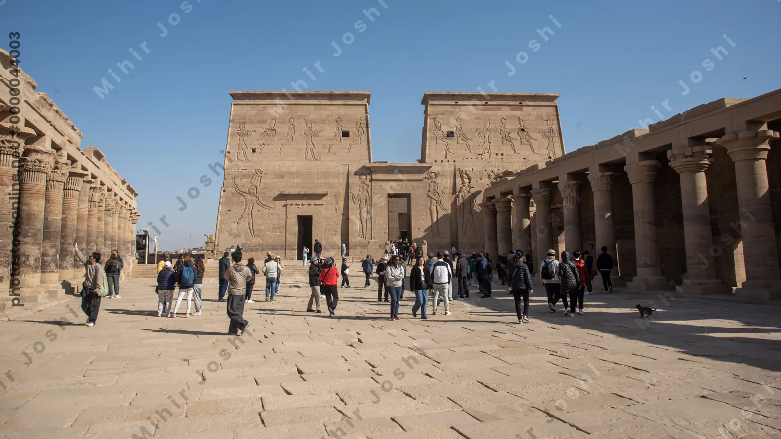 Aswan, Egypt - Feb 7, 2025:  Temple of Isis, originally on Philae Island, now relocated to Agilkia Island, Aswan, Egypt