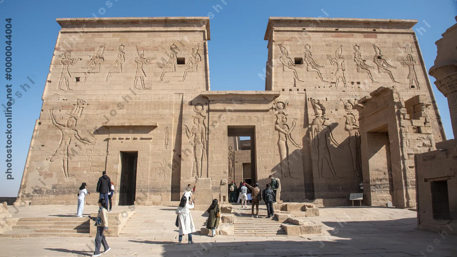 Aswan, Egypt - Feb 7, 2025:  Temple of Isis, originally on Philae Island, now relocated to Agilkia Island, Aswan, Egypt