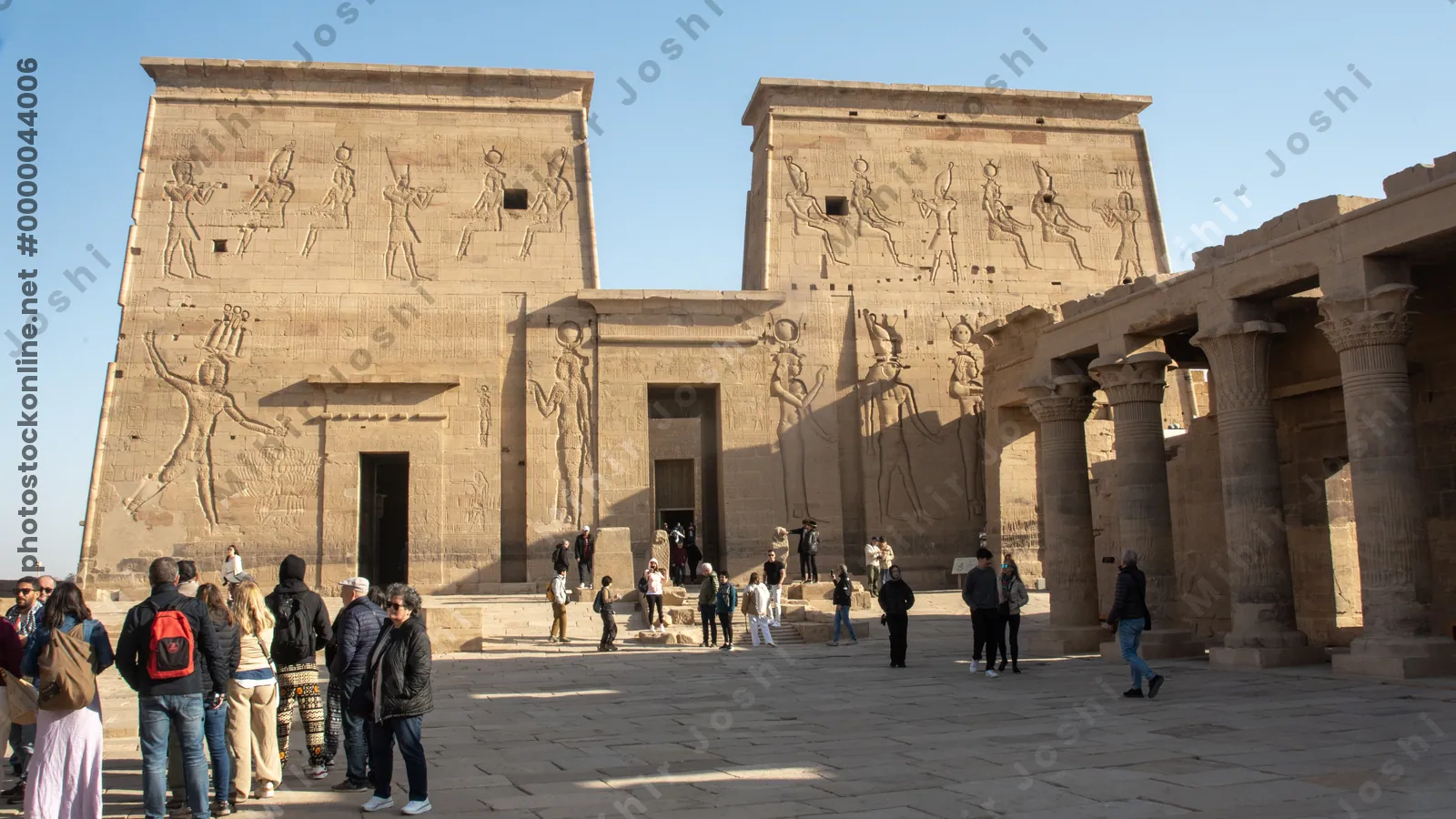 Aswan, Egypt - Feb 7, 2025:  Temple of Isis, originally on Philae Island, now relocated to Agilkia Island, Aswan, Egypt