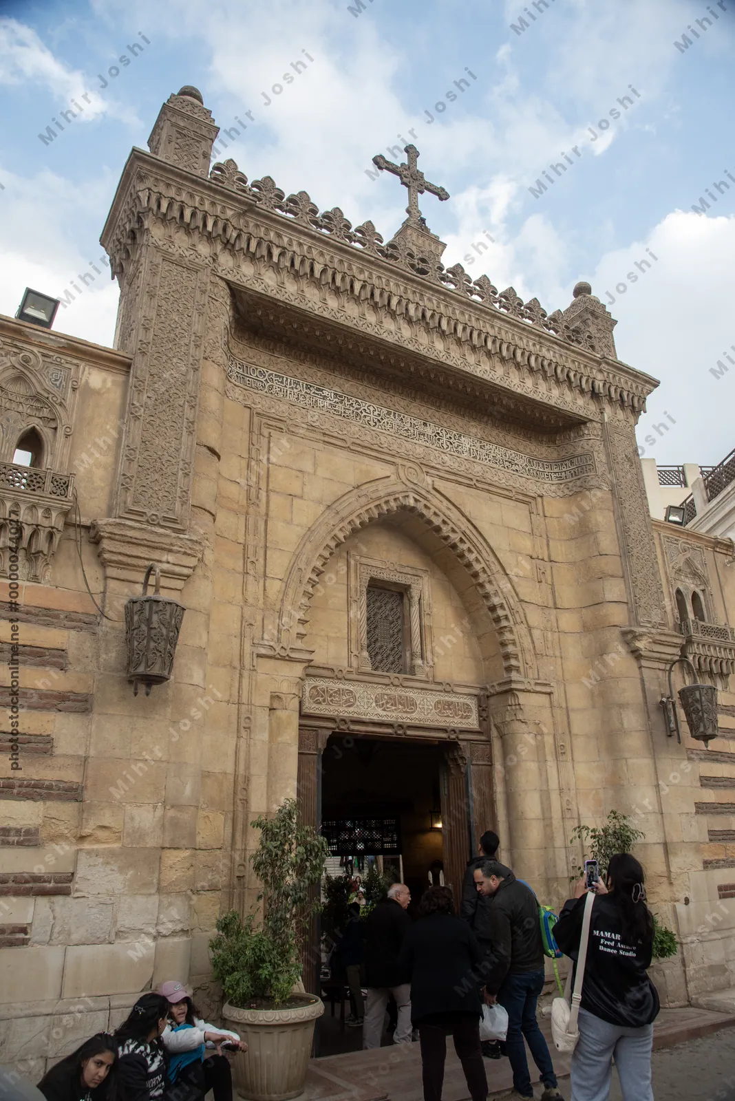 Cairo, Egypt - Feb 5, 2024:The historic entrance to the Hanging Church in Coptic Cairo, a major Coptic Orthodox site dating back to the 3rd century AD.