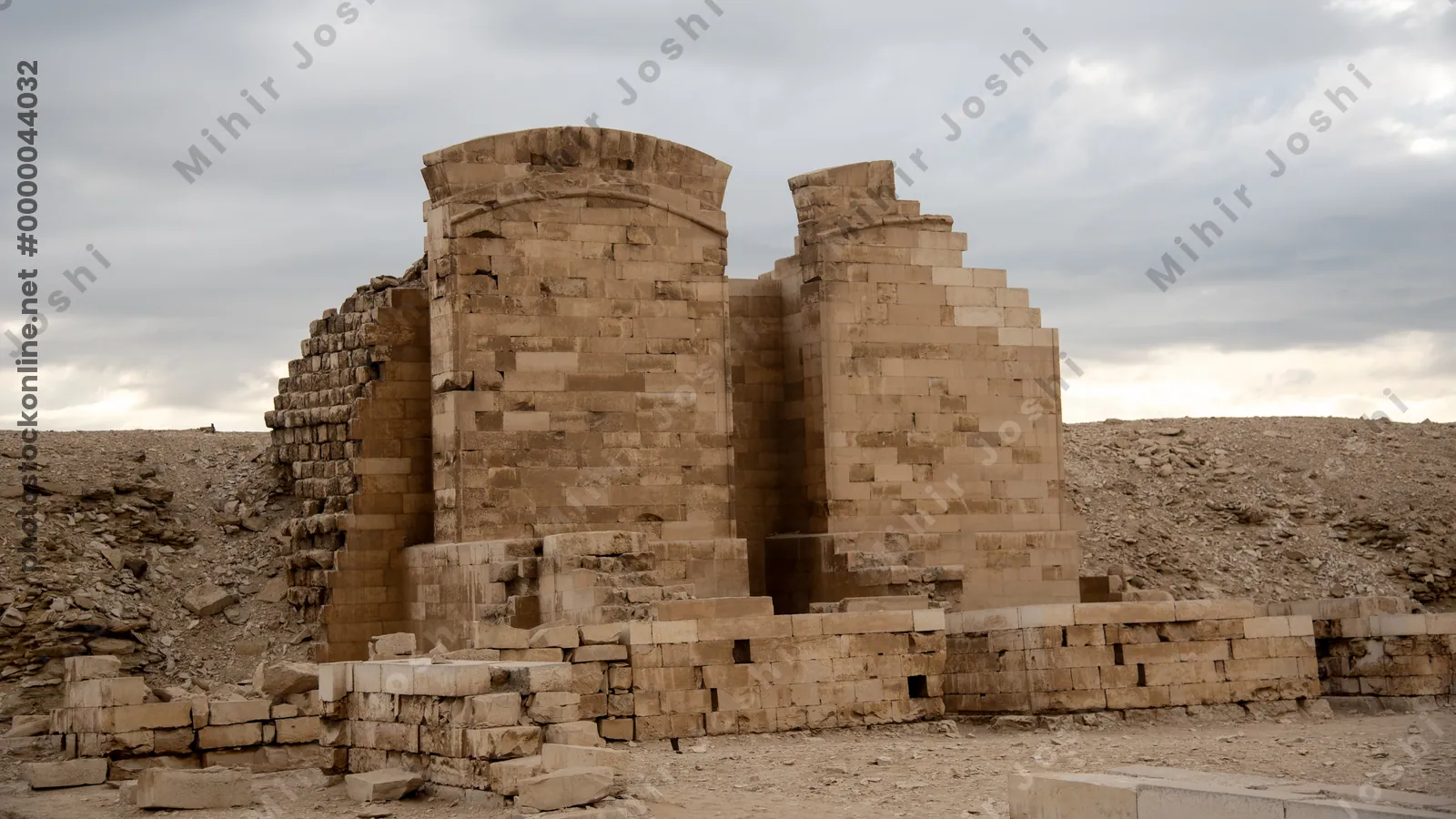 Saqqara,Egypt - Feb 5, 2024: Chapels at Heb Sed Court, Step Pyramid Complex, Saqqara, Egypt