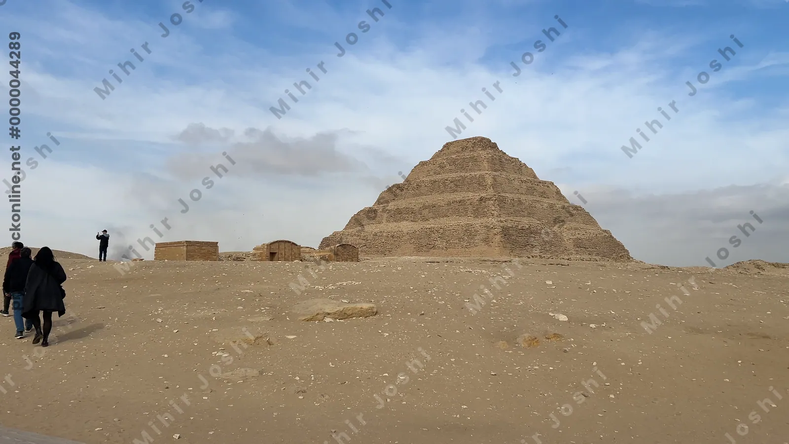 Saqqara, Egypt - Feb 5, 2024: The Step Pyramid of Djoser at Saqqara, Egypt an ancient architectural marvel from Egypt's Old Kingdom period.